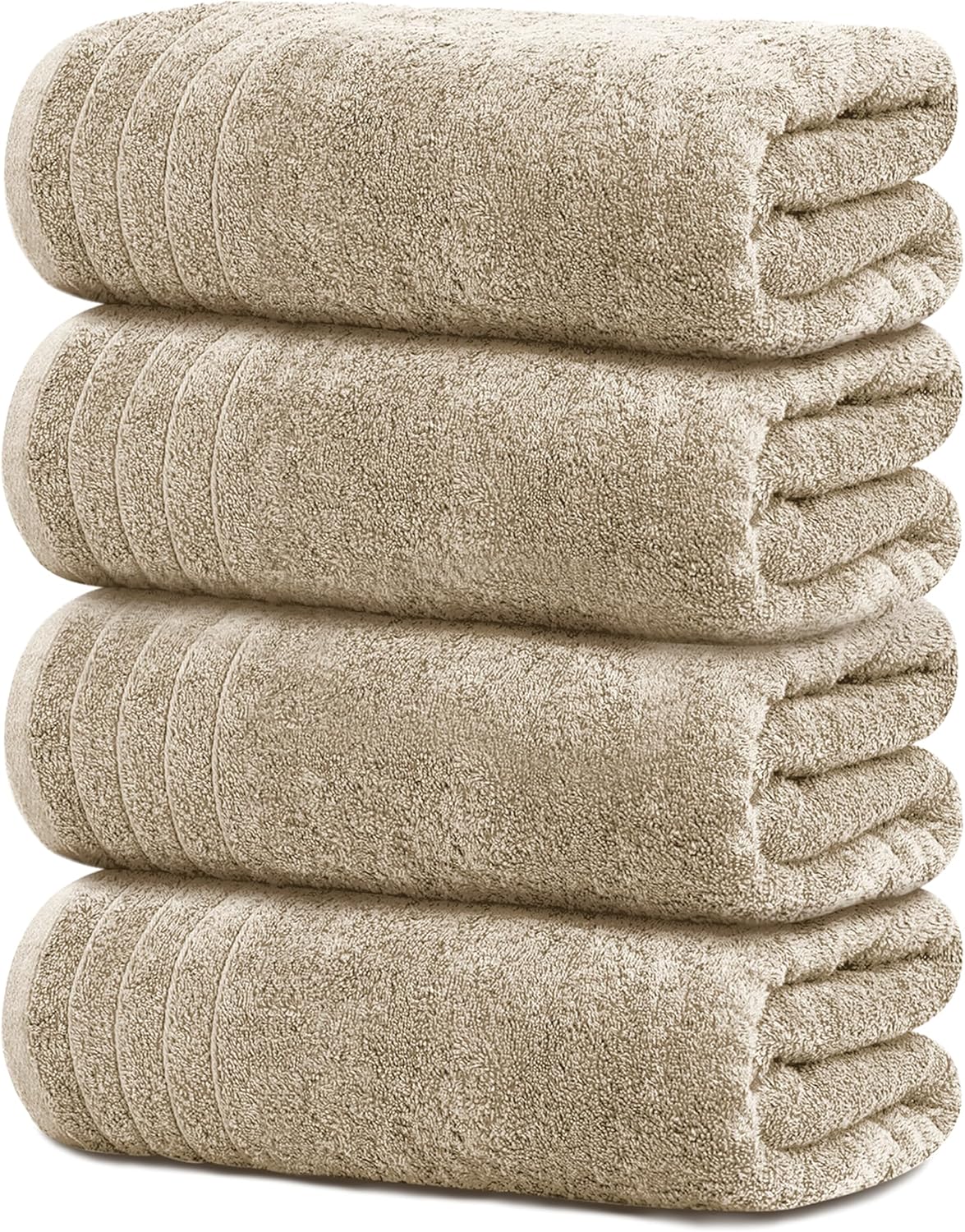 Tens Towels 4 Piece Extra Large Bath Towels 30 x 60 Inches, Beige
