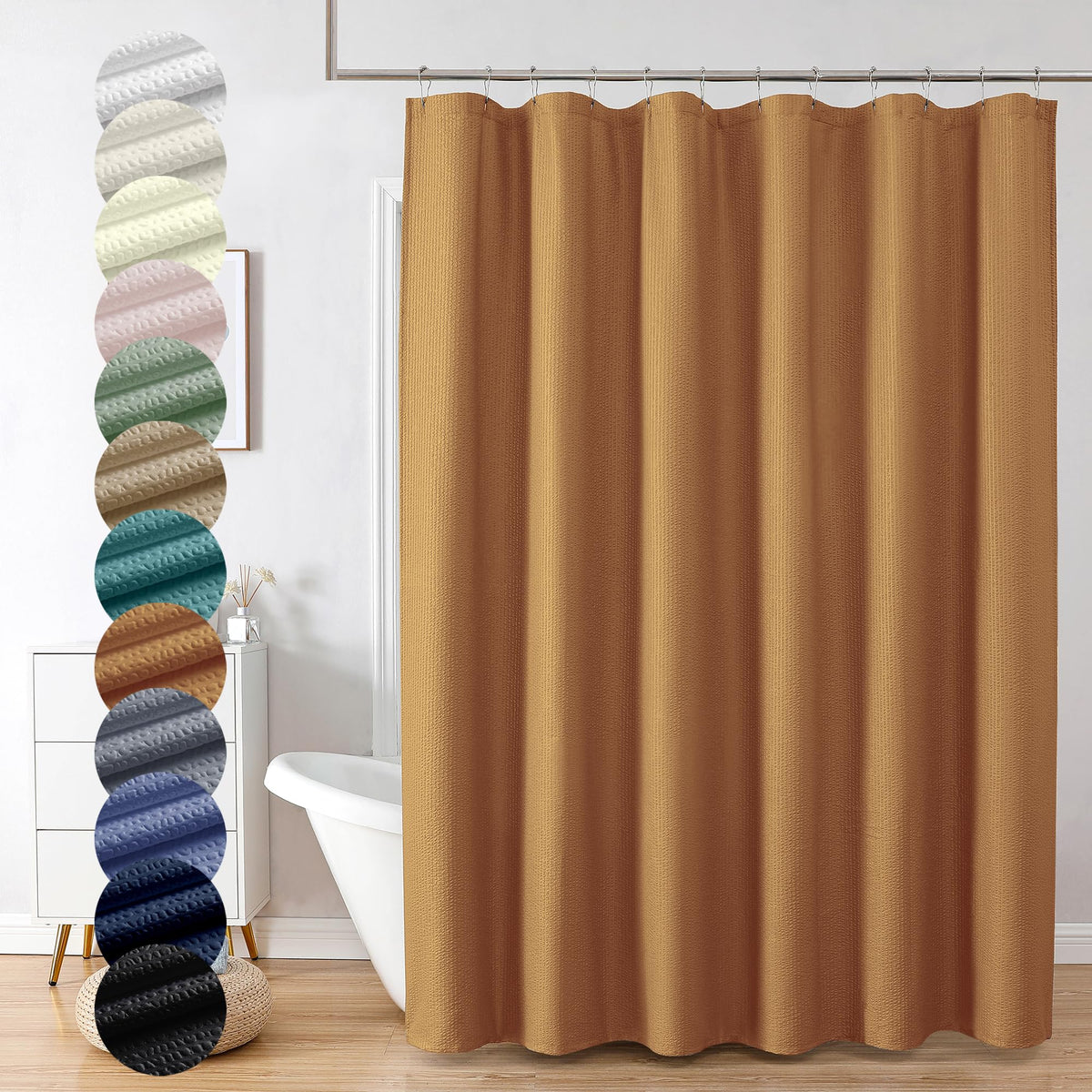 OVZME Berry Cute Shower Curtain, Embossed Textured Fabric Shower Curtain for Bathroom - Soft Cloth & Hotel Spa Luxury, Water Repellent, Machine Washable Shower Curtain, 72X72, Lemon Yellow