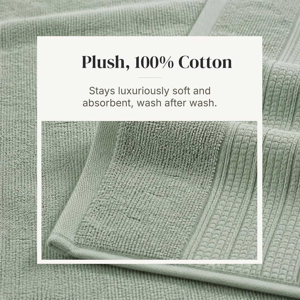 Modern Threads 6 Piece Bath Towel Set – Bathroom Towel Set with 2 Bath Towels, 2 Hand Towels & 2 Washcloths – 100% Cotton, Soft & Absorbent – Classic Border Stripe (Green)