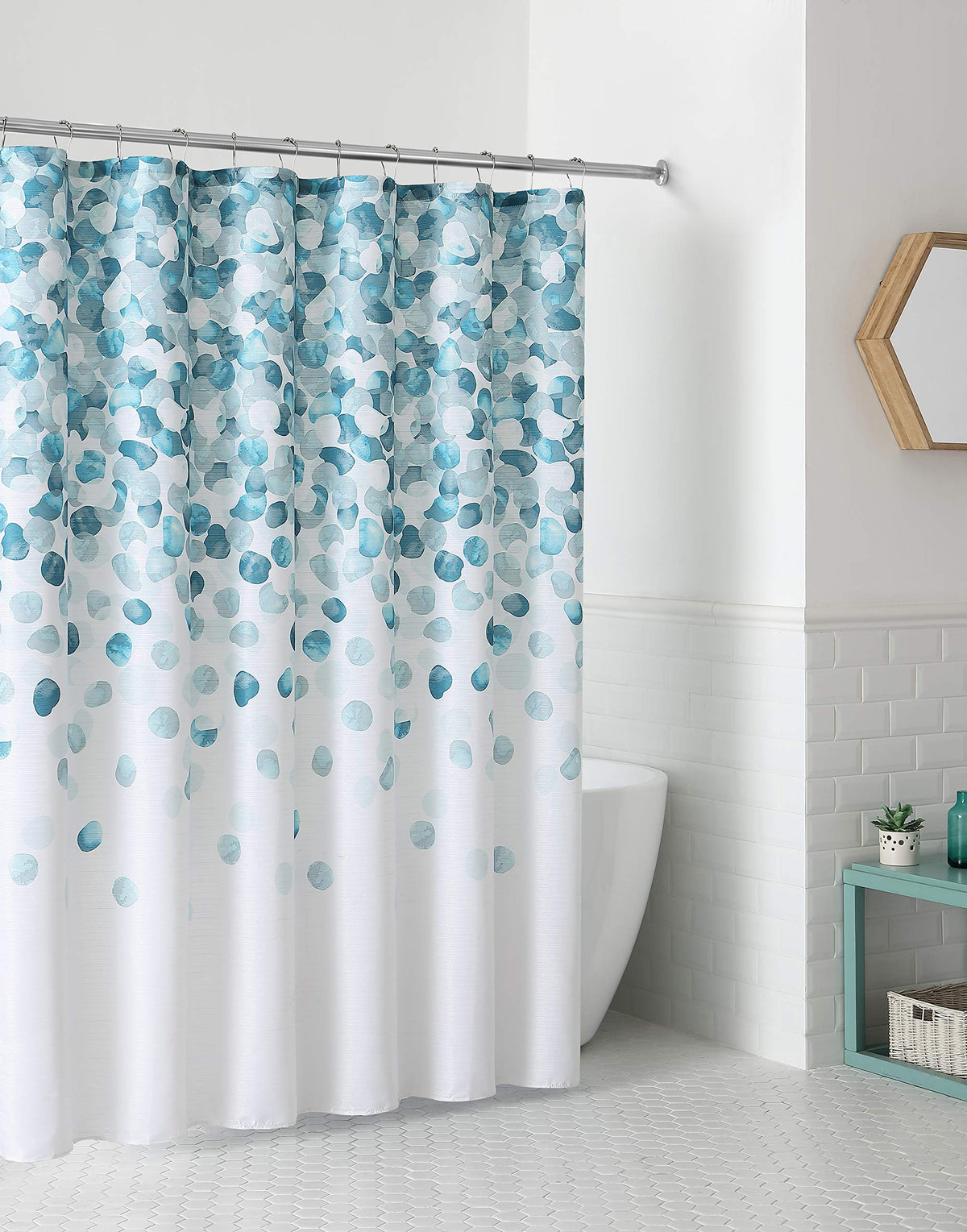 Blue Fabric Shower Curtain Modern Geometrical Blue Gray for Bathroom 72x72