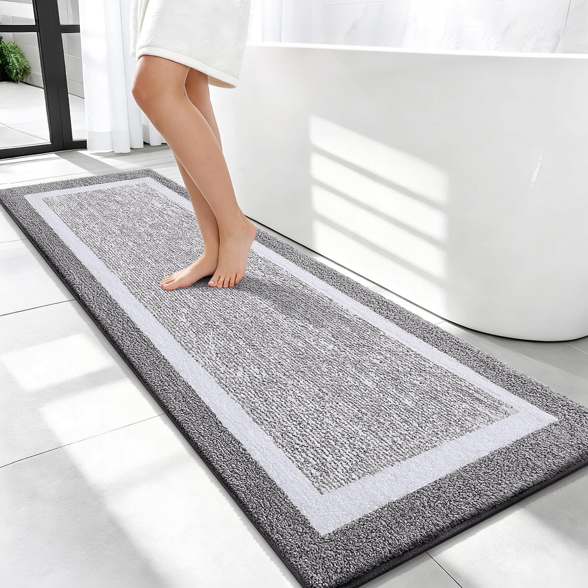 OLANLY Bathroom Rugs 36x24, Soft Absorbent Microfiber Bath Rugs, Grey