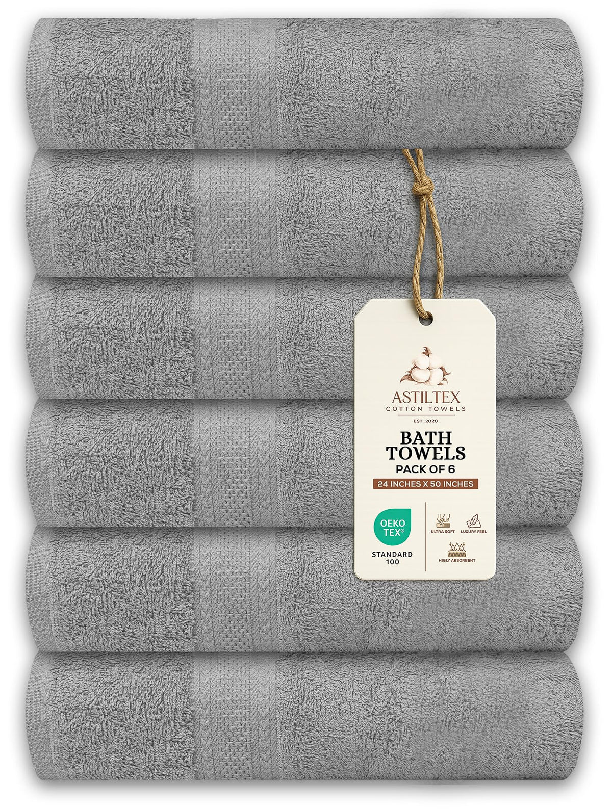 Bath Towels Pack of 6 – 24" x 48" – 100% Cotton Terry, Soft, Quick-Dry & Highly Absorbent – Navy Blue Towels for Bathroom, Spa, Gym, Hotel, Pool & Everyday Use