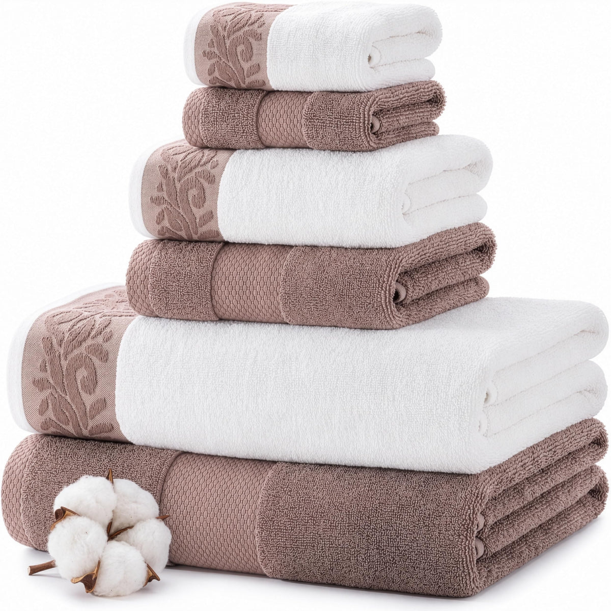 Modern Threads 6 Piece Bath Towel Set – Bathroom Towel Set with 2 Bath Towels, 2 Hand Towels & 2 Washcloths – 100% Cotton, Soft & Absorbent – Classic Border Stripe (Green)