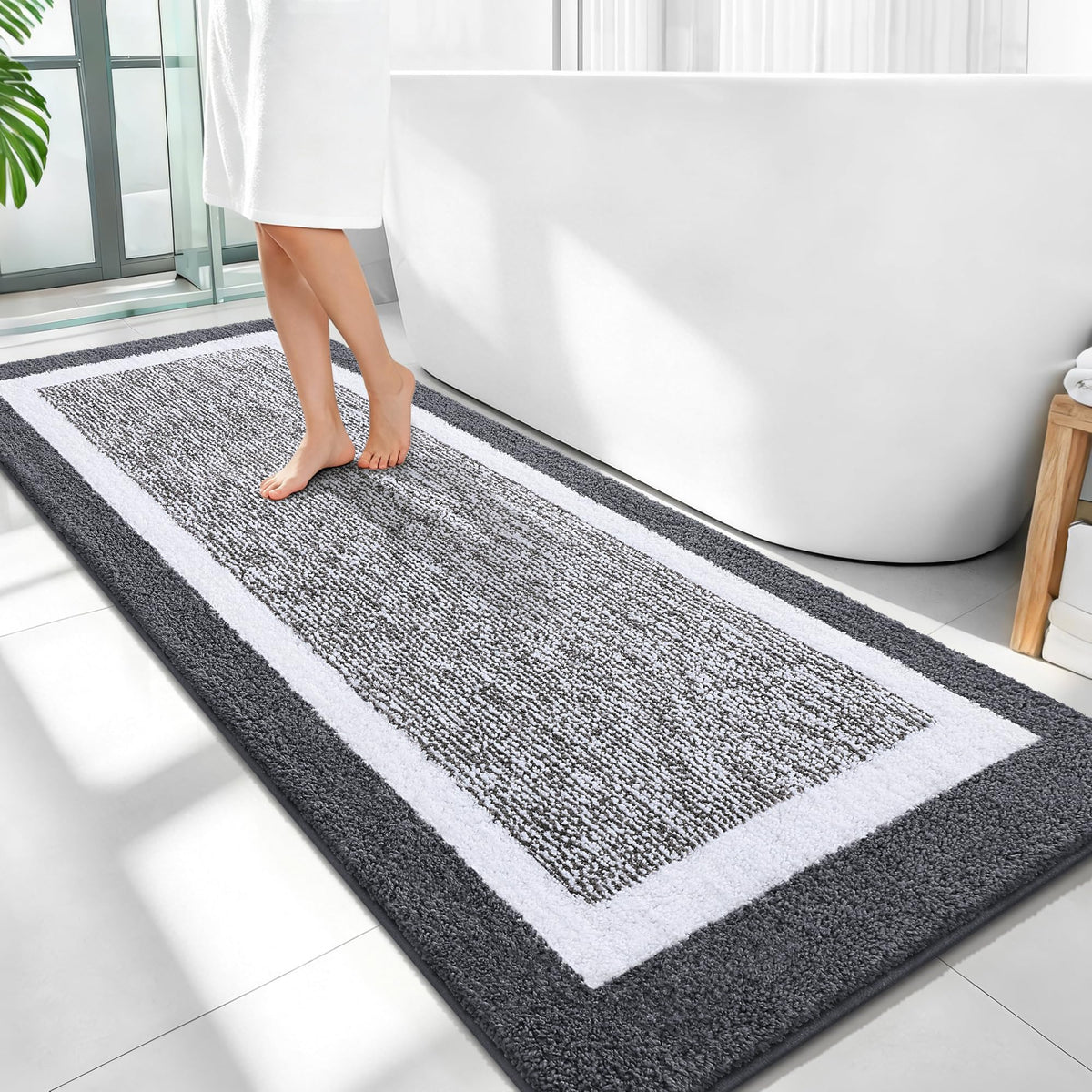 OLANLY Bathroom Rugs 36x24, Soft Absorbent Microfiber Bath Rugs, Grey