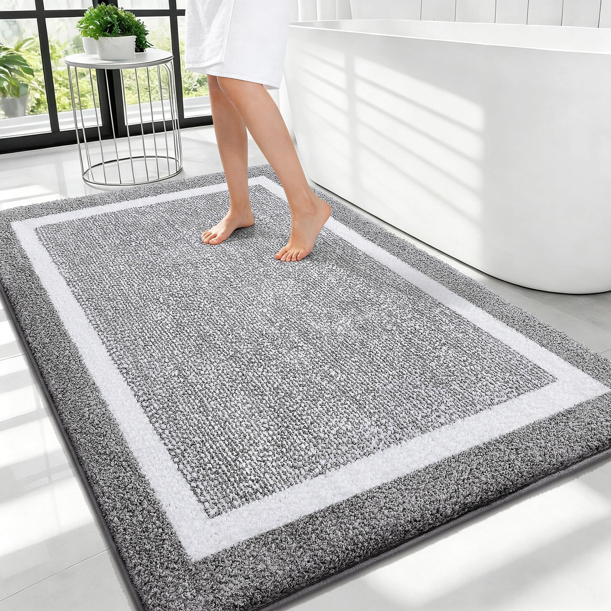 OLANLY Bathroom Rugs 36x24, Soft Absorbent Microfiber Bath Rugs, Grey