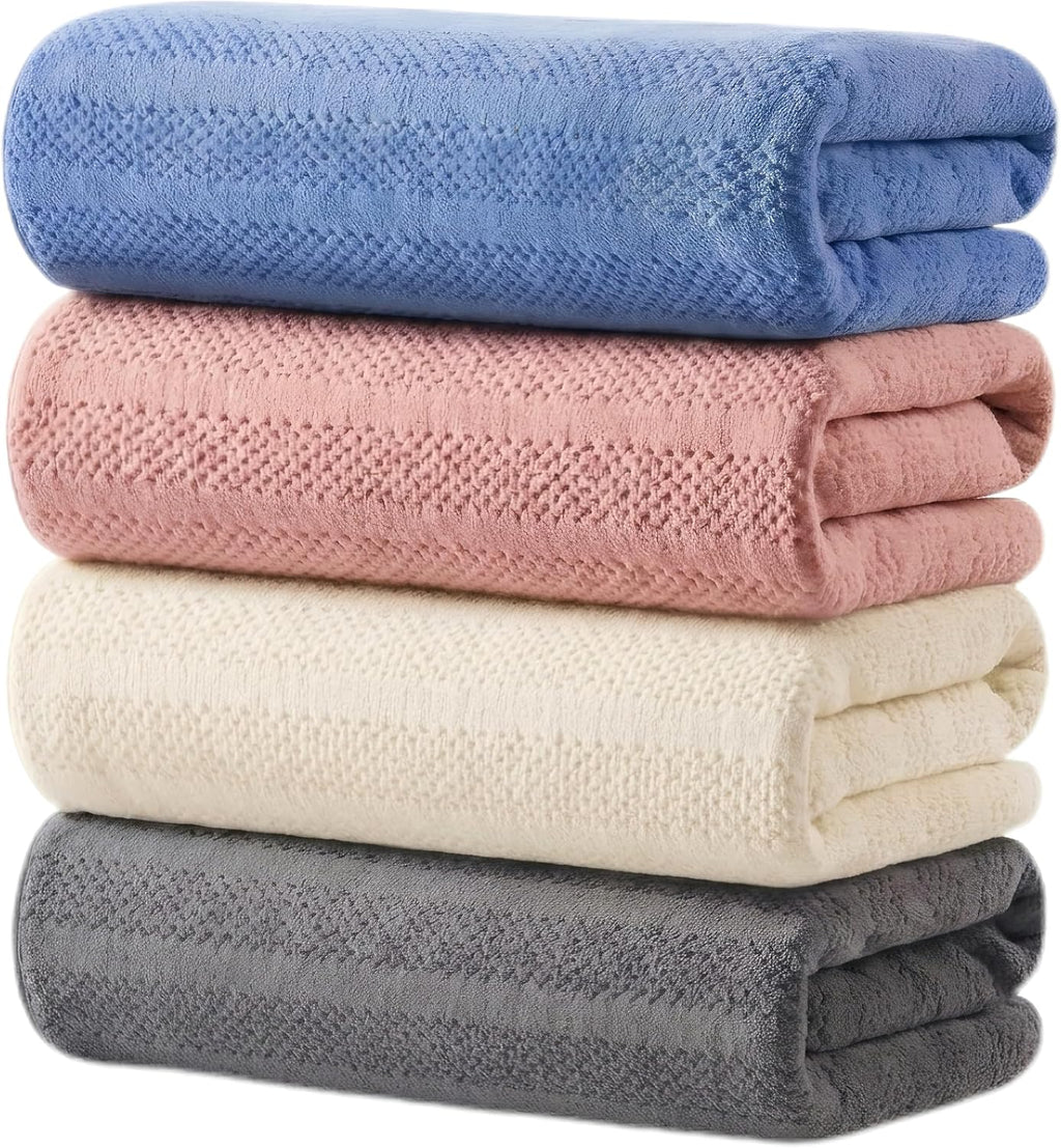 4 Pack Microfiber Bath Towels Set,Soft and Super Absorbent Bath Towel, Quick Dry Large Towels for Bathroom, Spa,Swinming Pool Party,Gym 54 x 27 in Multicolor（Blue、Pink、Off White、Grey）