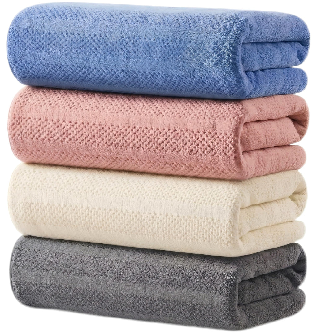 4 Pack Microfiber Bath Towels Set,Soft and Super Absorbent Bath Towel, Quick Dry Large Towels for Bathroom, Spa,Swinming Pool Party,Gym 54 x 27 in Multicolor（Blue、Pink、Off White、Grey）