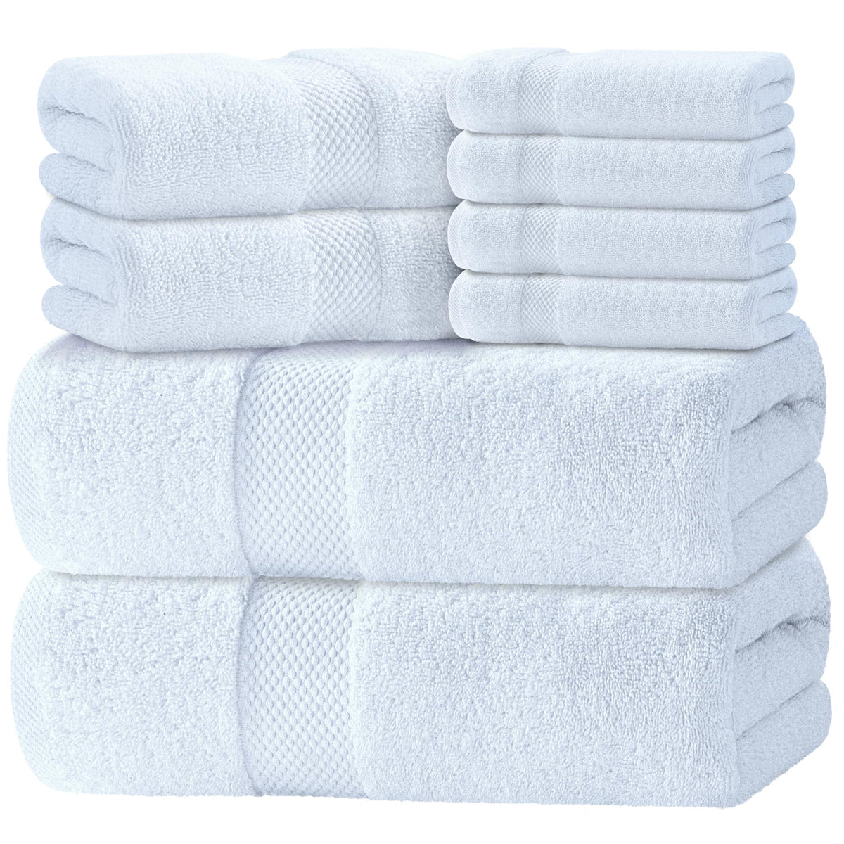 White Classic Luxury Taupe Bath Towel Set of 8 - Soft 100% Turkish Cotton