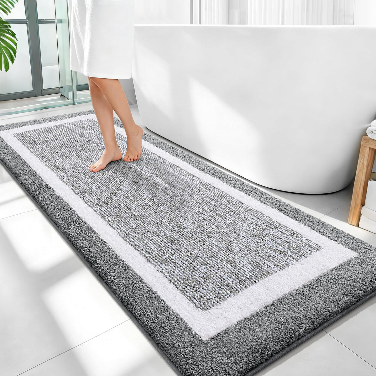 OLANLY Bathroom Rugs 36x24, Soft Absorbent Microfiber Bath Rugs, Grey