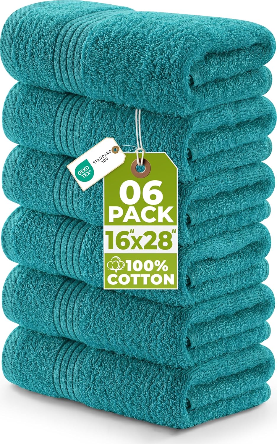 Utopia Towels 6 Piece Hand Towels Set, 16x28 in, 100% Cotton, Turquoise