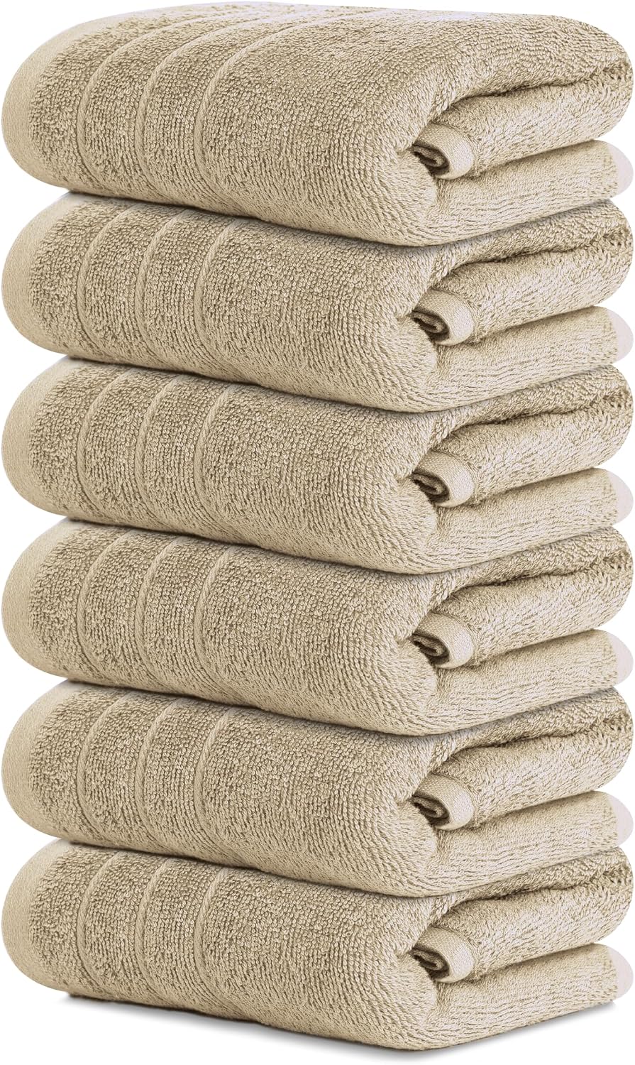 Tens Towels 6 Piece Hand Towels Set 16 x 28 Inches, Beige