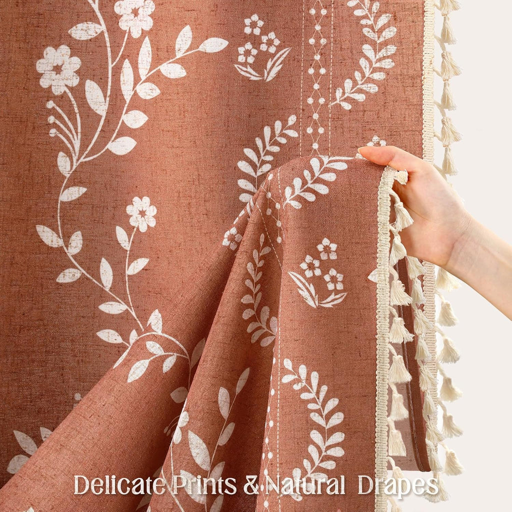 Boho Terracotta Vintage Shower Curtain with Tassels 72 x 72 Inch