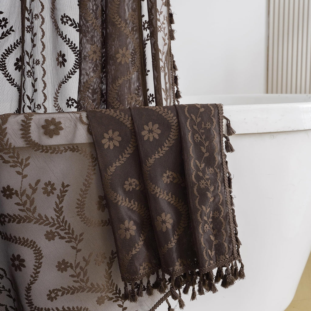 WAZZIO Terracotta Lace Shower Curtain,Boho Chic Fall Color,72 x 72 in