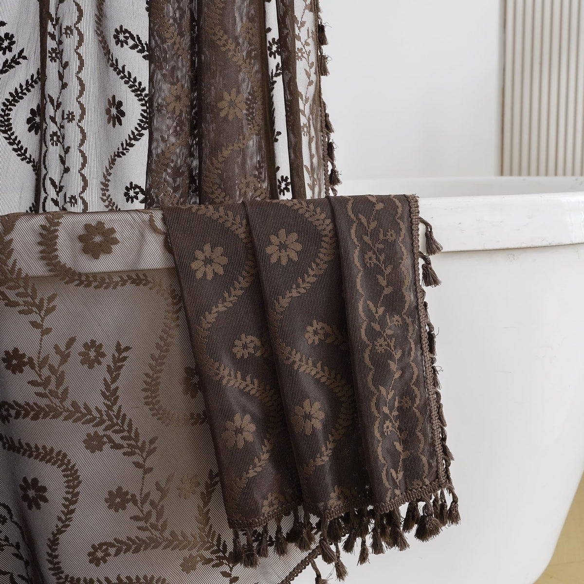 WAZZIO Terracotta Lace Shower Curtain,Boho Chic Fall Color,72 x 72 in