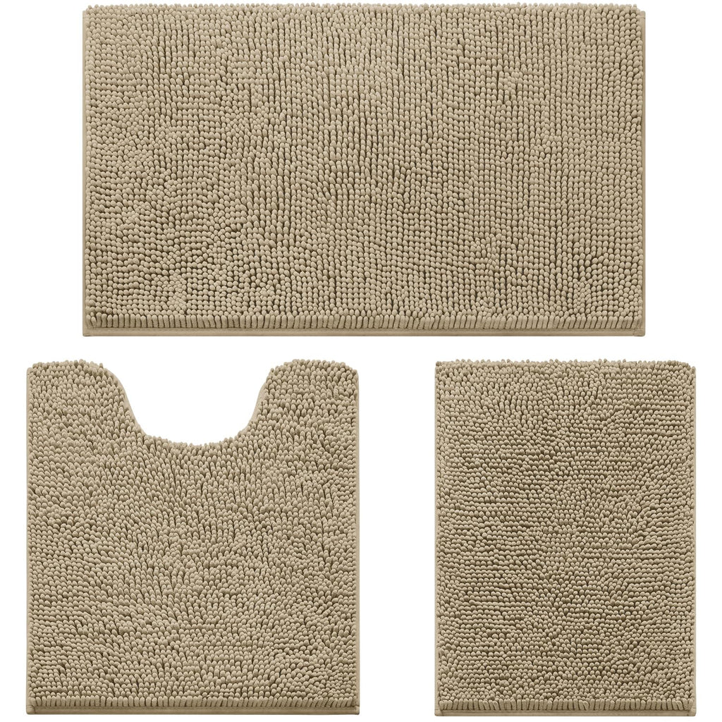 HOMEIDEAS Bathroom Rugs Set of 3, Super Soft Absorbent Chenille Bath Rugs