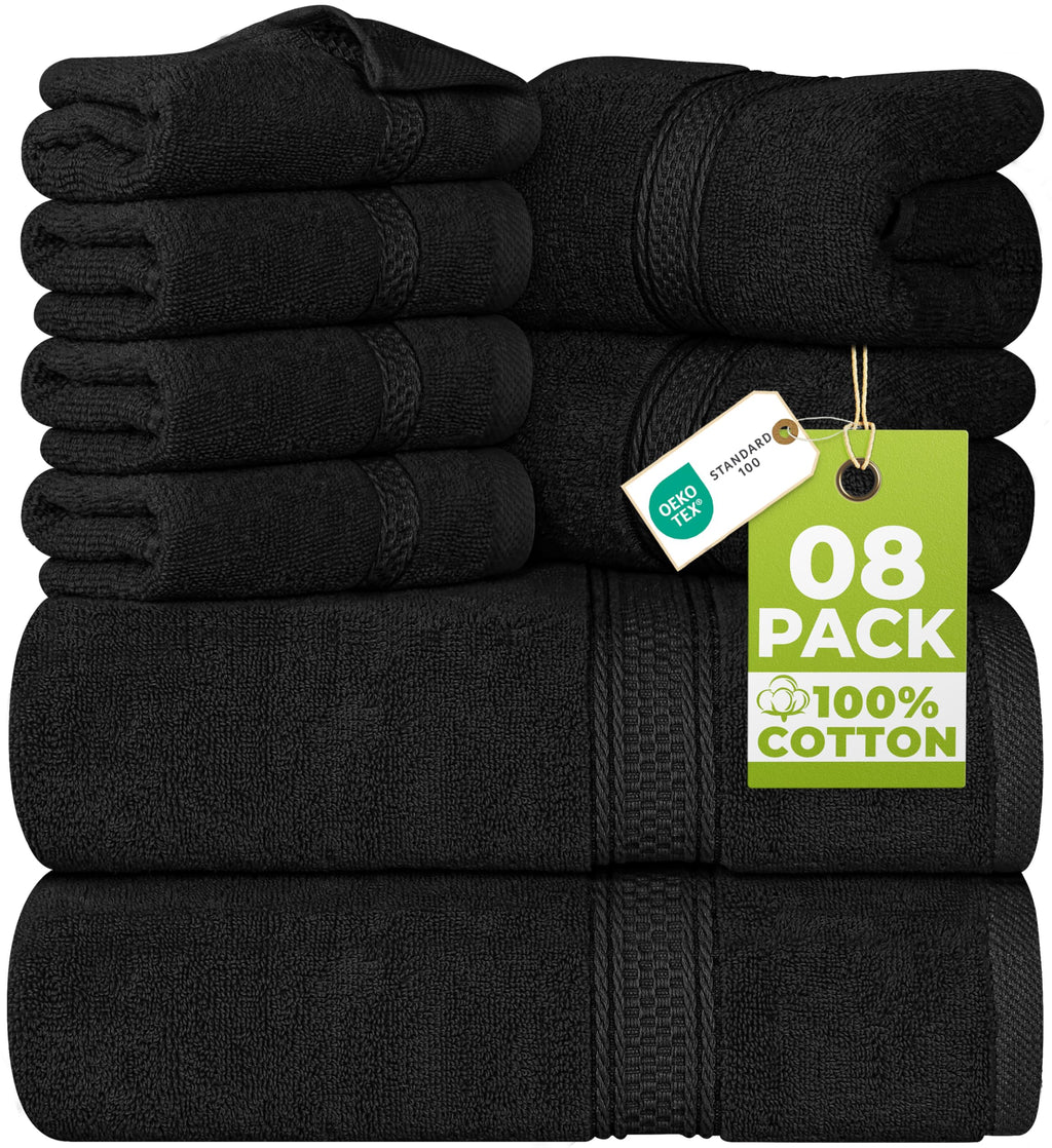 Utopia Towels 8-Piece Premium Towel Set, 2 Bath Towels, 2 Hand Towels, and 4 Wash Cloths, 600 GSM 100% Ring Spun Cotton Highly Absorbent Towels for Bathroom, Gym, Hotel, and Spa (Beige)