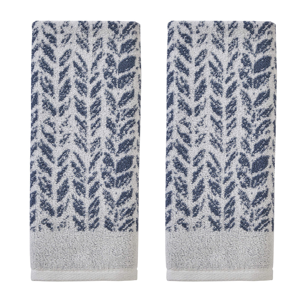 SKL Home Distressed Leaves Hand Towel Set-2pc, Turkish Cotton, Denim Blue