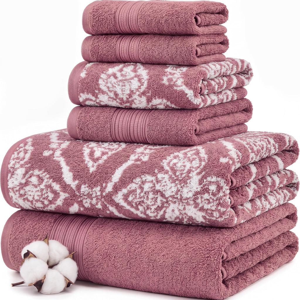 Modern Threads Capri 6-Piece Reversible Yarn Dyed Jacquard Towel Set - Bath Towels, Hand Towels, & Washcloths - Super Absorbent & Quick Dry - 100% Combed Cotton, Gold