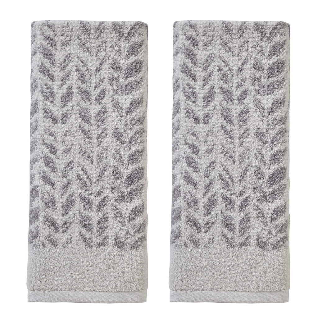 SKL Home Distressed Leaves Hand Towel Set-2pc, Turkish Cotton, Denim Blue