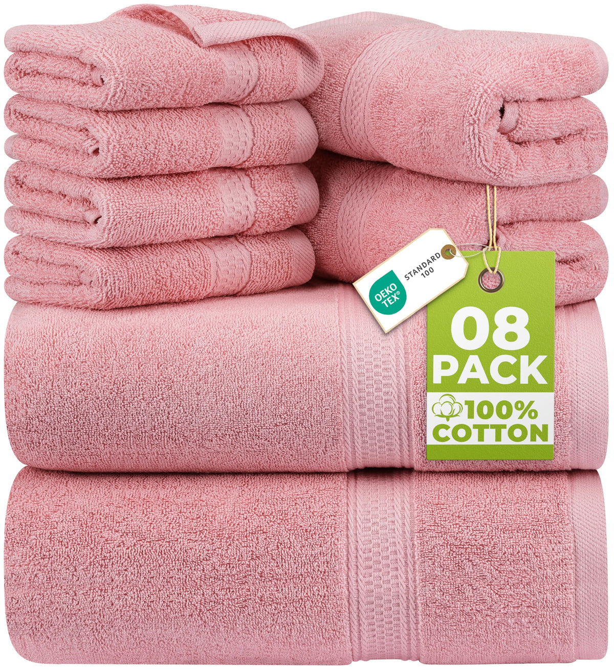 Utopia Towels 8-Piece Premium Towel Set, 2 Bath Towels, 2 Hand Towels, and 4 Wash Cloths, 600 GSM 100% Ring Spun Cotton Highly Absorbent Towels for Bathroom, Gym, Hotel, and Spa (Beige)