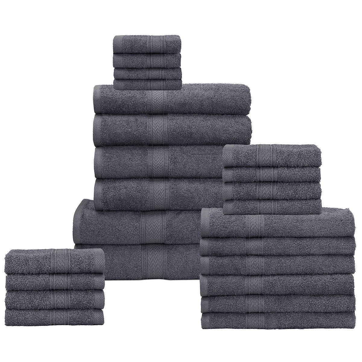 HILLFAIR 100% Cotton 24 Piece Bath Towels Set for Bathroom - Ocean Blue