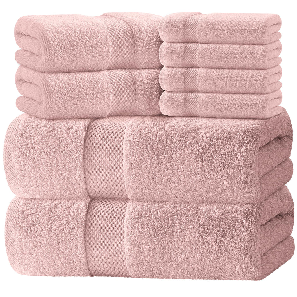 White Classic Luxury Taupe Bath Towel Set of 8 - Soft 100% Turkish Cotton